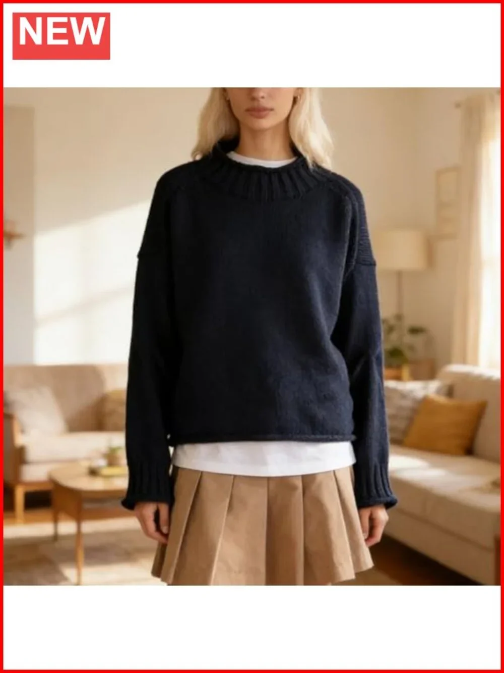 Women Oversized Turtleneck Sweater Cable Knit Pullover Casual Top
